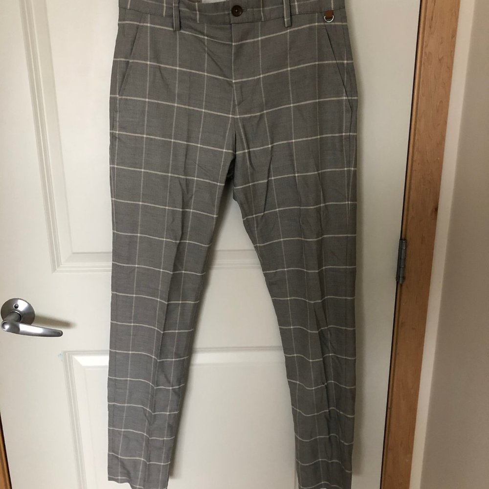 NWT ZARA MAN CHECKED DARK GREY SUIT TROUSERS